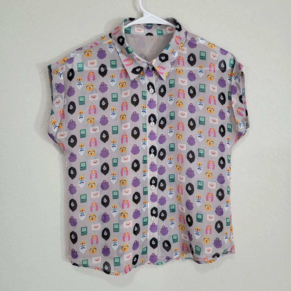 Adventure Time Theme Top Womens S / M Cartoon Fandom Novelty Print Pop Culture